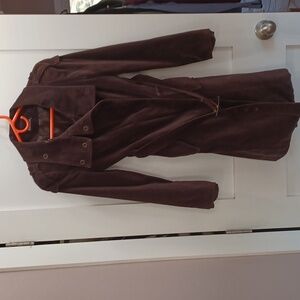 Lush Brown Velour Long Lined Double Breasted Peacoat Trench Coat